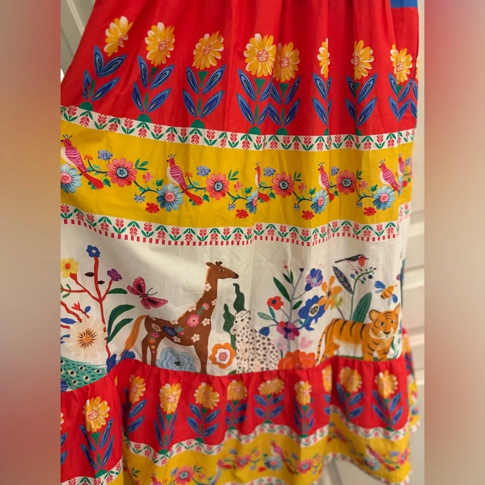 THML Tropical Animal Print Smocked Midi Dress Small Anthropologie NWT - Picture 16 of 16